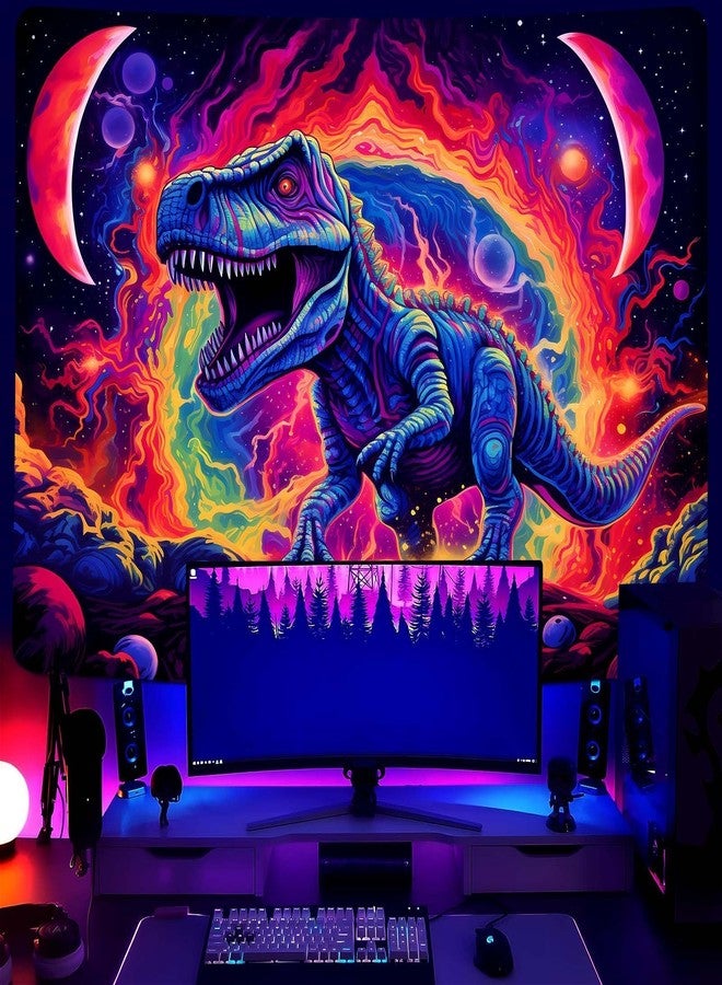 QGHOT Blacklight Dinosaur Tapestry Wall Hanging Black Light Tapestries Uv Glow in the Dark Dino Poster for Teen Boys Room Bedroom 29x37in - Image 5
